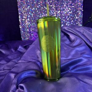 Starbucks Venti 24oz Cold Cup Summer 2023 Tumbler Neon Green Iridescent Dome Lid